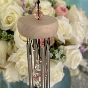 Woodstock Rose Quartz Heart Wind Chime NIB Crystal Love Soothing Indoor Outdoor